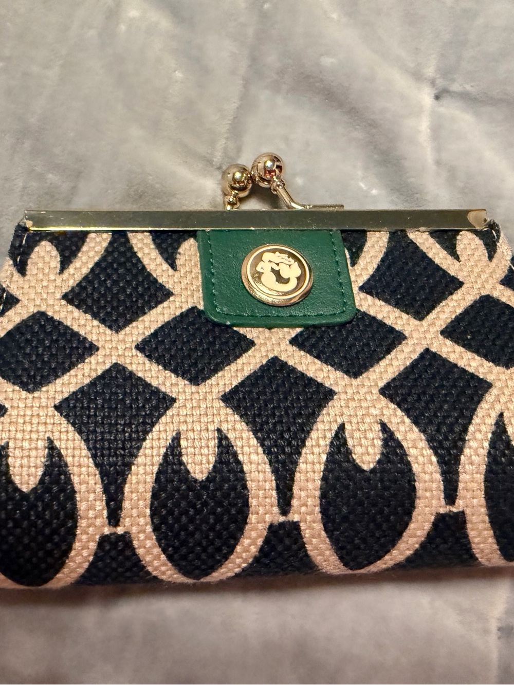 Spartina 449 Natural Linen Kisslock Coin Purse in Navy